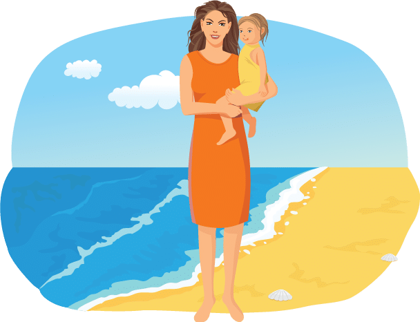 Mom and baby on beach